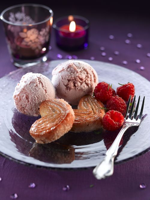 Raspberry, Marzipan and Brandy Ice Cream with Lemon Palmiers - Vegetarian Society