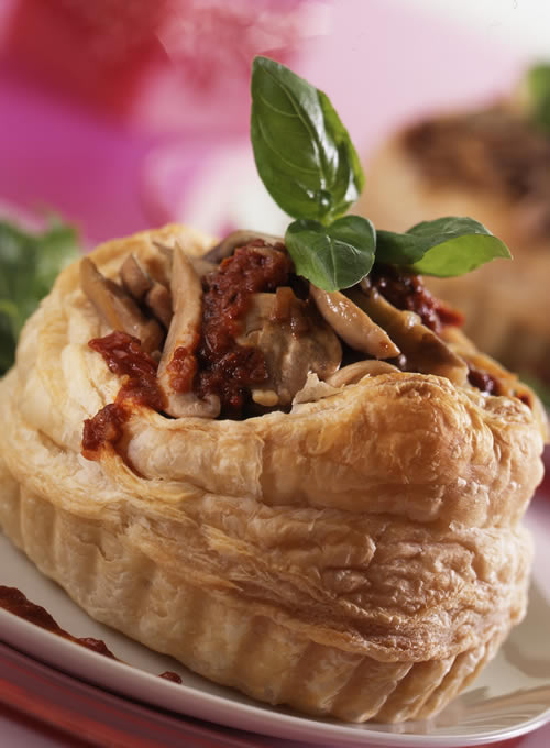 Oyster Mushroom and Shallot Tart with Sunblush Tomato Purée - Vegetarian Society