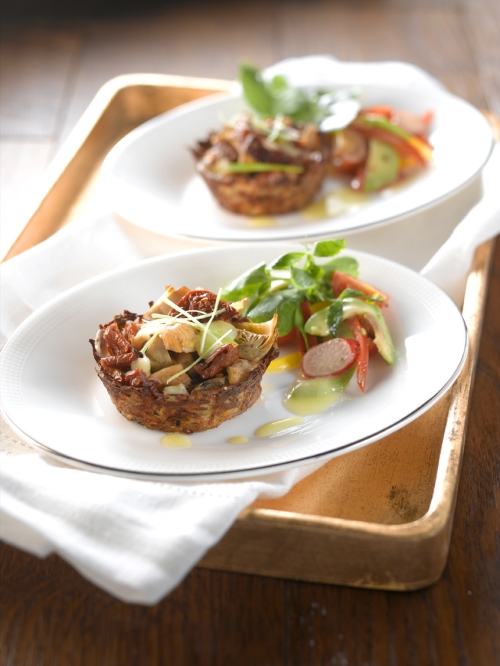 Potato Nest with Artichoke, Oyster Mushrooms and Sun-dried Tomatoes - Vegetarian Society