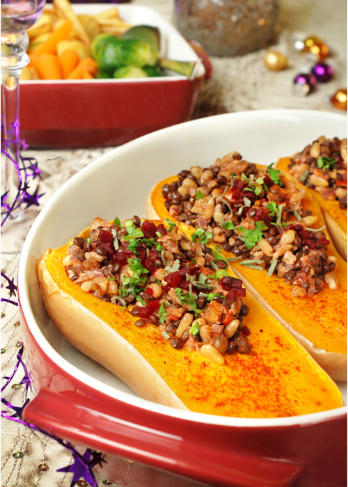Butternut Bells - Squash Stuffed with Lentil, Nuts and Apricots - Vegetarian Society