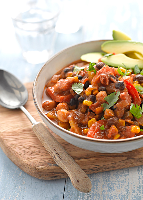 Mixed Bean Stew with Sliced Avocado - Vegetarian Society