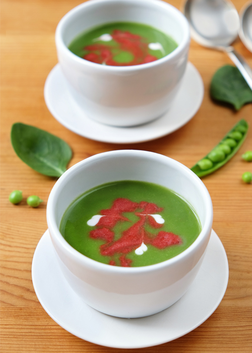 Pea and Spinach Soup with Beetroot Swirl - Vegetarian Society