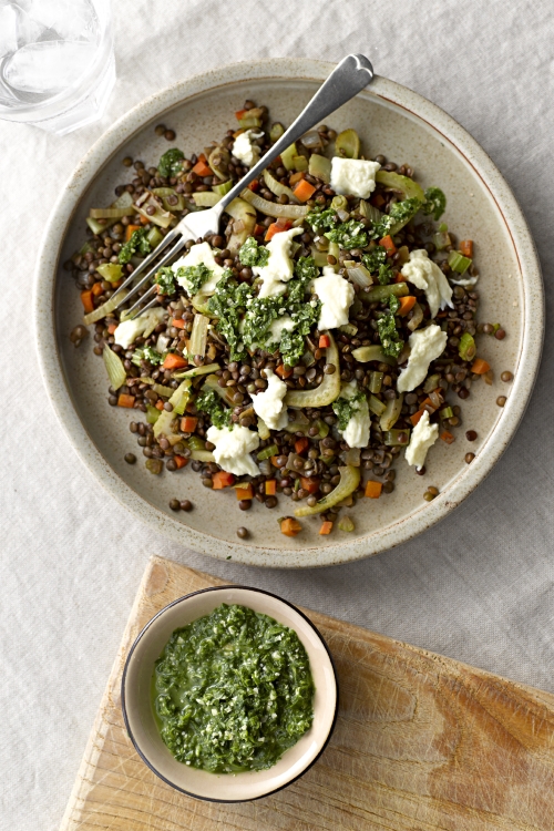 Warm Lentils with Mozzarella and Homemade Pesto - Vegetarian Society