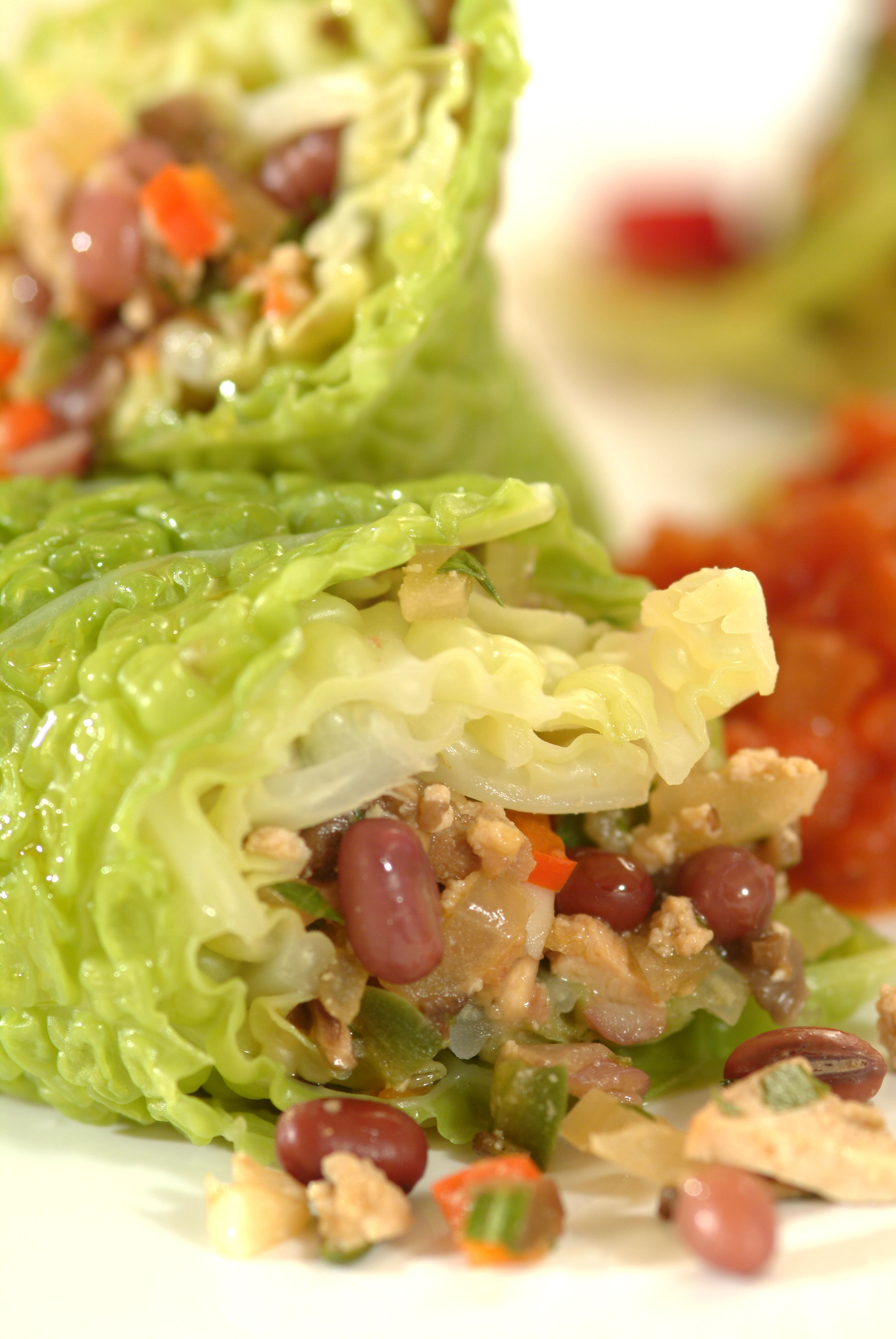 Tofu and Aduki Filled Cabbage Leaves with Chunky Tomato Sauce - Vegetarian Society