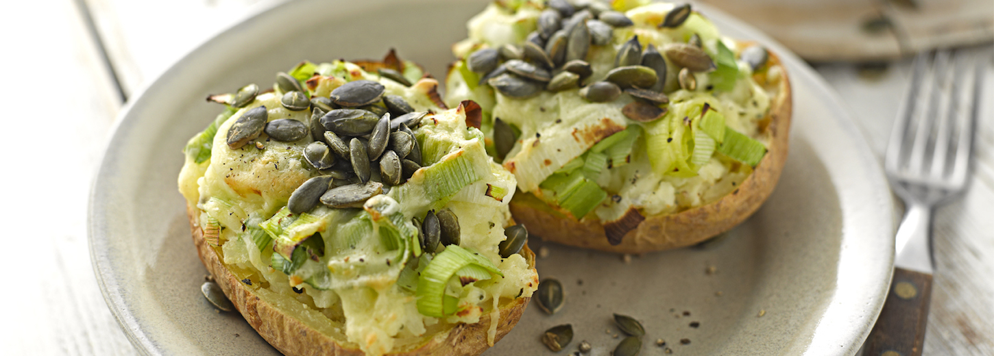 Twice-baked Potatoes with Leeks and Cheese - Vegetarian Society