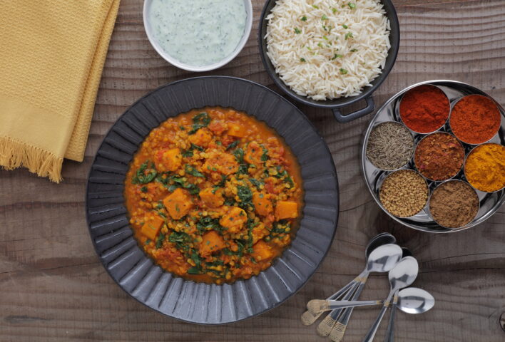 Spinach, Red Lentil and Roasted Squash Dhansak
