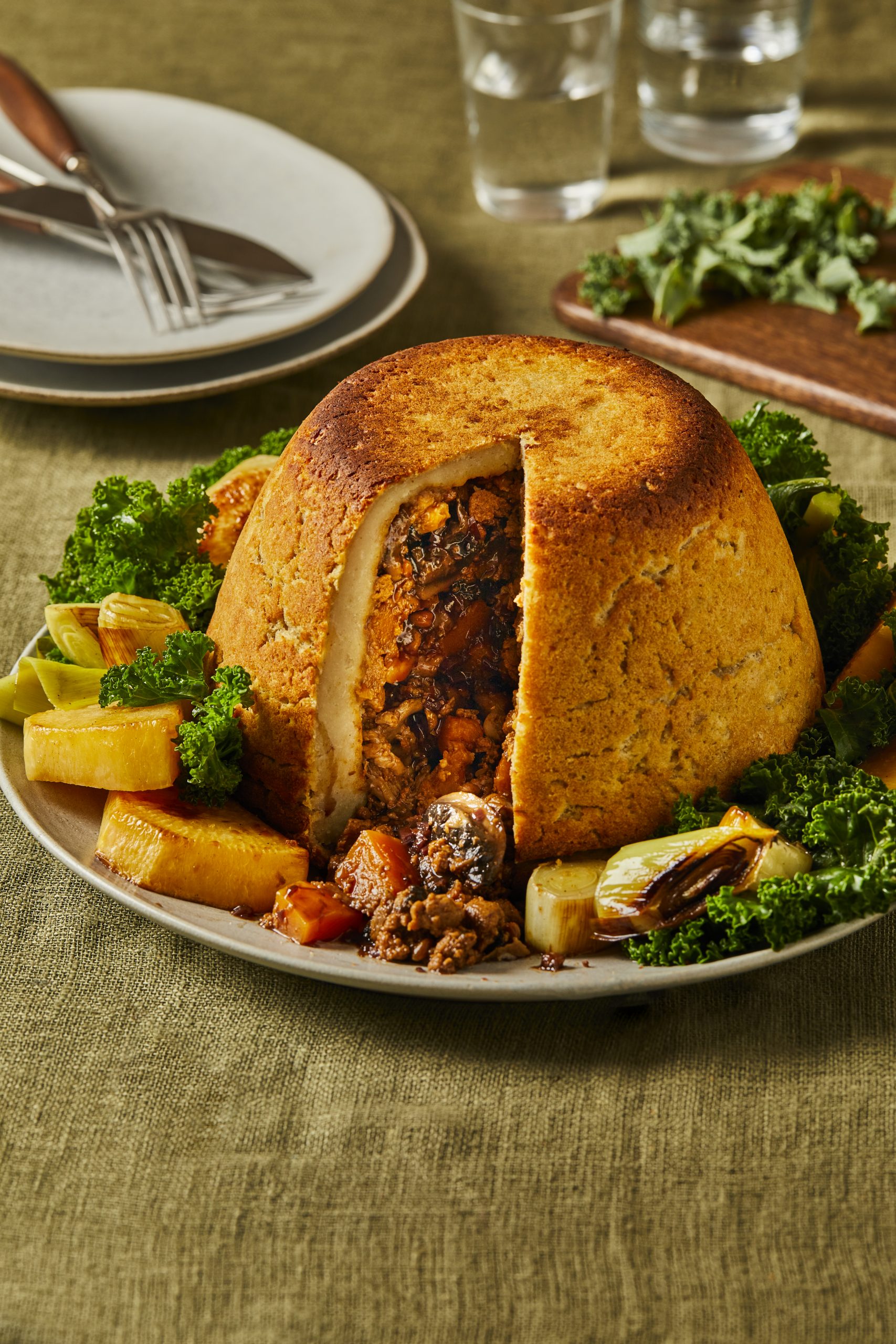 Guinness and Oyster Mushroom Gnocchi Pudding - Vegetarian Society %