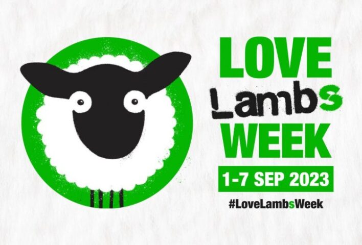 Sheep graphic on left. Includes text on right saying Love Lambs week