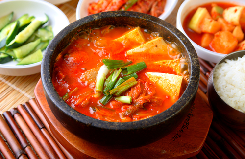 Lotus Root and Kimchi Korean Stew as prepared in Kick Start Korean class at COOK! with the Vegetarian Society in Manchester