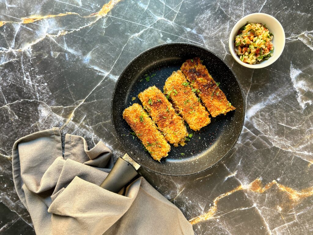 Tofu panados, crispy Portuguese tofu dish made on the Portuguese (it's not just piri piri!) class at COOK! with the Vegetarian Society