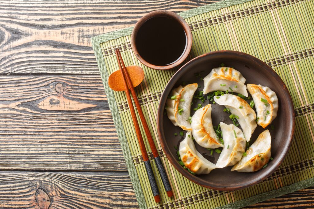 Smoked Tofu and Water Chestnut Gyoza made on the Dim Sum Workshop at COOK! with the Vegetarian Society