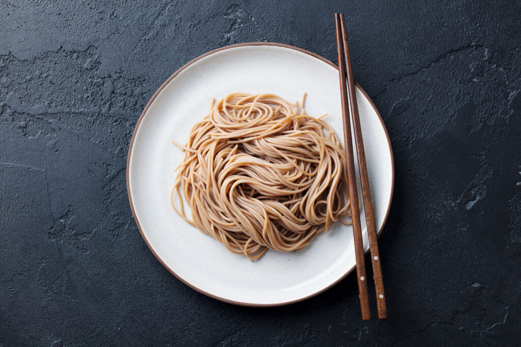 Soba Noodles, an ingredient in the Edamame Miso Tahini Soba dish on Oodles of Noodles class