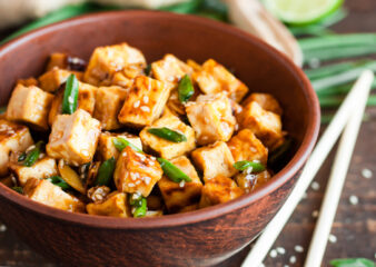 Gochujang Tofu Bulgogi Bowl prepared in the Kick Start Korean class at COOK! with the Vegetarian Society, featuring tofu in a flavourful sauce.