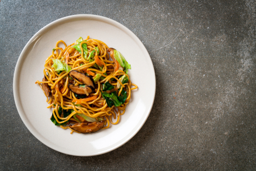 Smoked Tofu and Pak Choi Yakisoba made on the Japanese Street Food class at COOK! with the Vegetarian Society