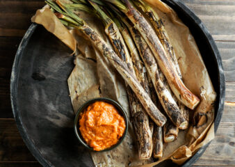 Charred Spring Onions with Romesco Sauce