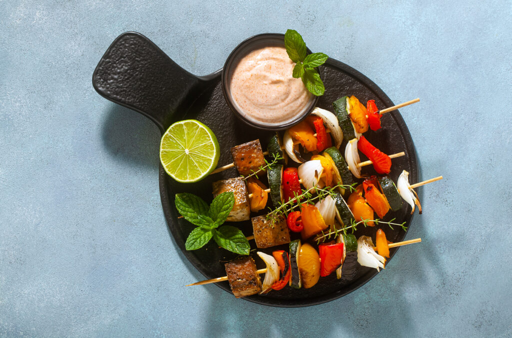 Tofu Souvlaki made on a supper club at COOK! with the Vegetarian Society