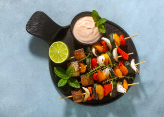 Tofu Souvlaki made on a supper club at COOK! with the Vegetarian Society