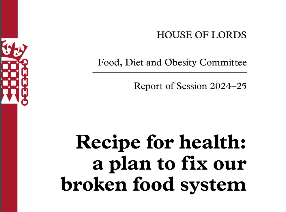 Cover image of House of Lords Obesity report - Recipe for health: a plan to fix our broken food system 