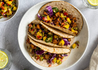 Celeriac Al Pastor Tacos with pineapple and pico de gallo
