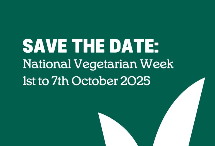 Green background with white text, reads Save the date, National Vegetarian Week 1st to 7th October 2025