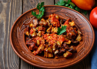 Aubergine and Peppers in a Rich Tomato Sauce