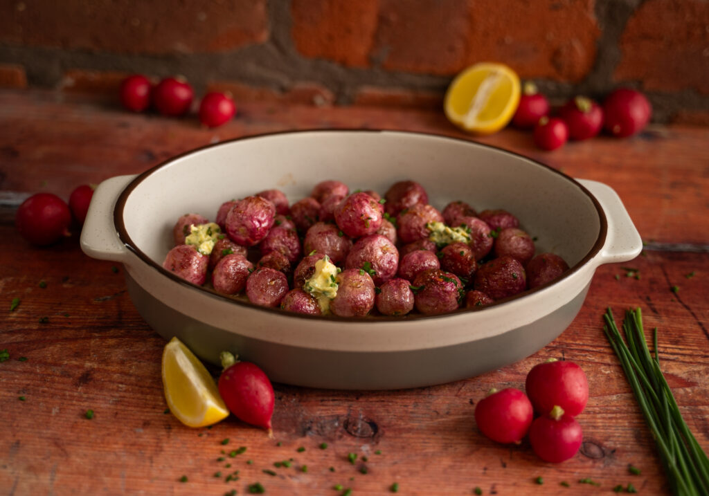 Roasted Radishes with Lemon and Chive Butter - Vegetarian Society