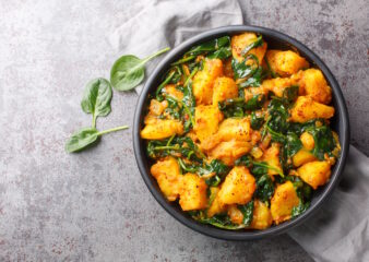 Potato Spinach curry made on the Quick Weeknight Indian class at COOK! with the Vegetarian Society