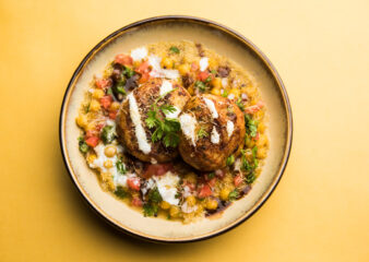 Potato, chickpea and salad dish made on the Indian Feast Night cookery class at COOK! in Manchester