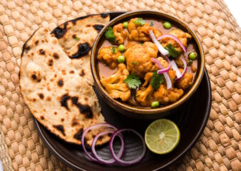Aloo Gobi with Roti, made on the Lajina's Curry Secrets cookery class at COOK! with the Vegetarian Society
