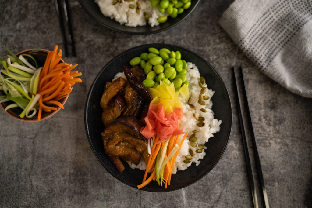 Miso Aubergine Sticky Rice Bowl - Vegetarian Society