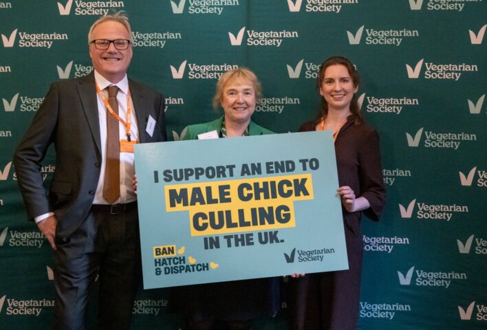 Vegetarian Society CEO, Richard McIlwain with MP Irene Campbell (centre) and Jenny Canham, Vegetarian Society Public Affairs Lead.
