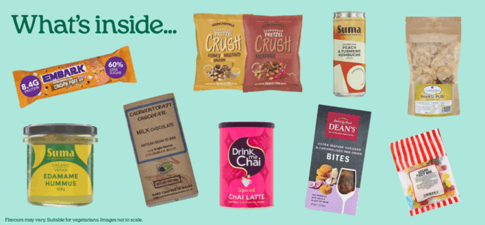 Images of the products you will find inside the Veggie Treat Box