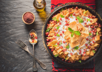 Smoky Tomato & Pepper Fatteh with Crispy Pita & Yogurt‑Tahini Sauce