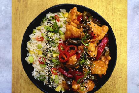 Sweet and Sour Cauliflower Bites with Pineapple Fried Rice