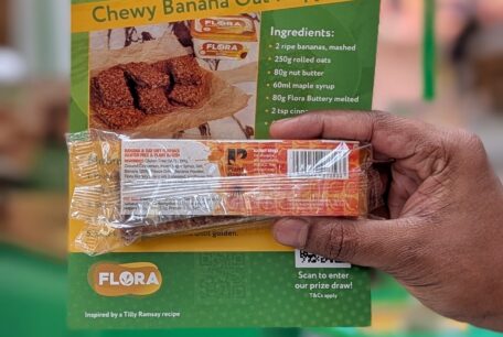 Image of the Flora Flapjack showing the Plant-Based certification mark