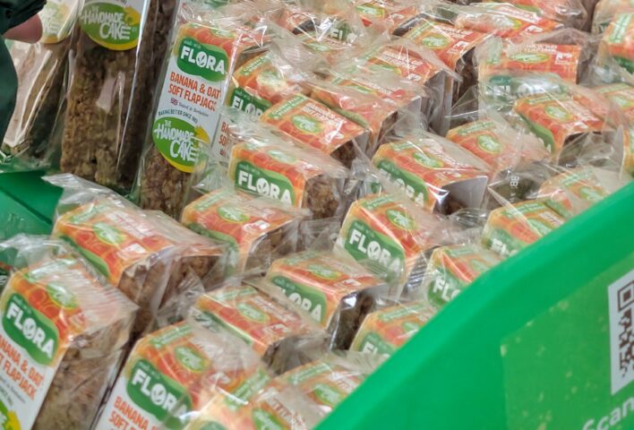 Tray of plant-based approved Flora flapjacks