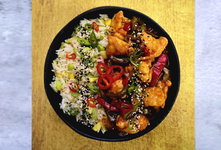 Sweet and Sour Cauliflower Bites with Pineapple Fried Rice
